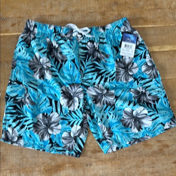 Tropical Blue Floral Men's Swim Shorts - Picture 1 of 5